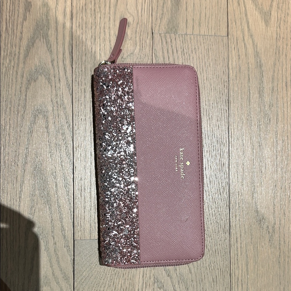 kate spade Dusty Rose Glitter Zip Wallet